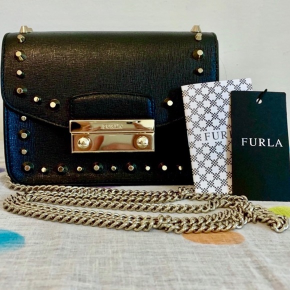Furla Handbags - Furla Julia Mini Gold Studded Leather Crossbody